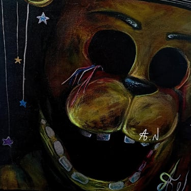 Golden Freddy Fnaf Fan art. Original mixed media artwork by the artist Angelina Nazarenko. Young artist. ArtNess