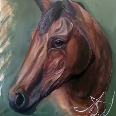 Original realistic brown horse painting. Mixed Media painting. Young artist Horse art. amazing horse painting by A.N ArtNess