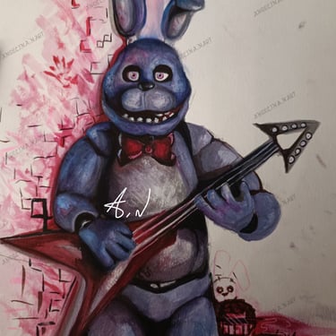 Bonnie Fnaf fan art. Original mixed media artwork by the artist Angelina Nazarenko. Young artist. ArtNess.