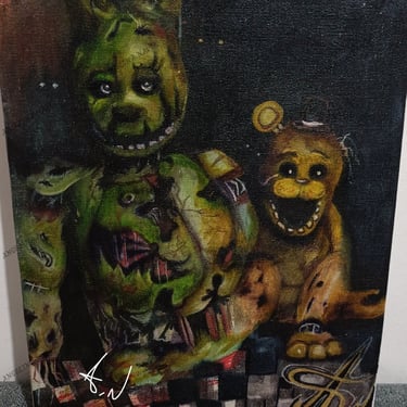 SpringTrap and Golden Freddy Fnaf Fanart. Original Mixed media artwork by the artist Angelina Nazarenko. Young artist.ArtNess