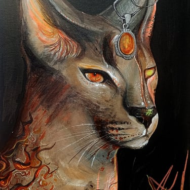 Original Neon fluorescent Caracal artwork traditional artwork by the artist Angelina.NartNess