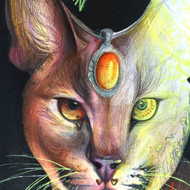 Original Neon fluorescent Caracal artwork. traditional artwork by the artist Angelina.NartNess