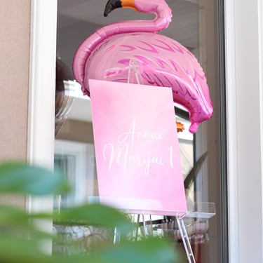 vaikų šventės dekoratorė rožinis dekoras su flamingais balionas flamingas