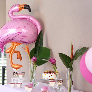 vaikų šventės dekoratorė rožinis dekoras su flamingais balionas flamingas
