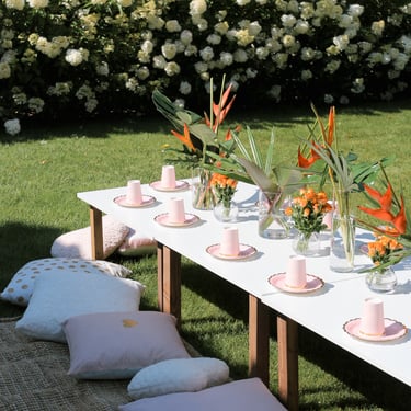 vaikų šventės dekoratorė rožinis dekoras su flamingais vaikų stalas