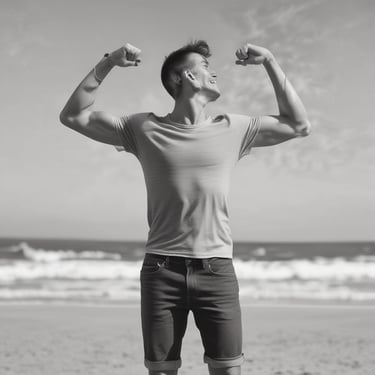 A satisfied customer studying with digital materials.