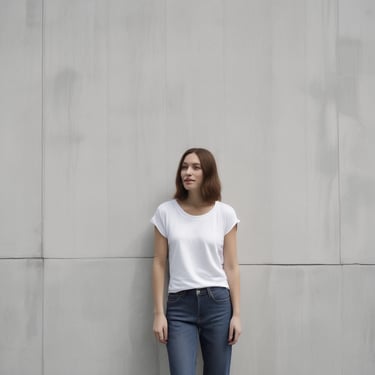 woman standing in front of white concrete wall