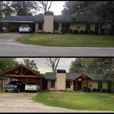 Before and after of home exterior renovation.