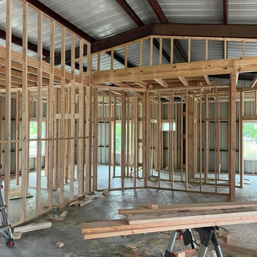 Metal Shed Interior Under Construction
