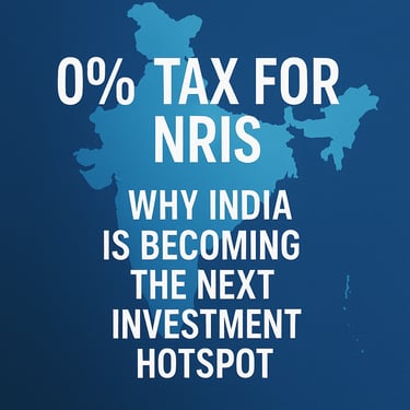 Map of India with bold text promoting 0% tax for NRIs and investment opportunity.