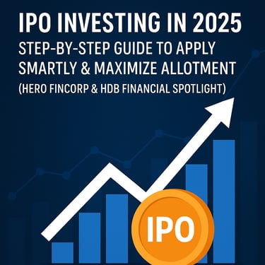 Illustration of Hero and HDFC IPO concepts with investor icons and digital stock charts.