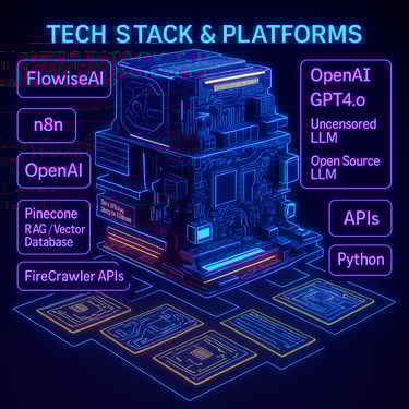 LLM, APIs, Pythin, Langchain, FLowiseAI, n8n, RAG, Pinecone, OpenAI, Open source