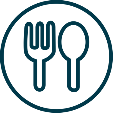 a fork and spoon with a fork and spoon in the middle of a circle