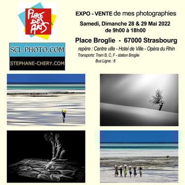 a poster for a photo of a beach. Place des arts à strasbourg.