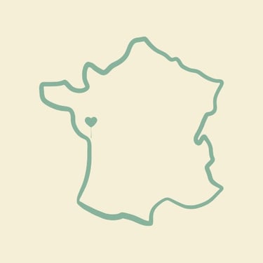 Icône de carte de France avec un cœur ciblé, symbolisant des confections upcyclées locales