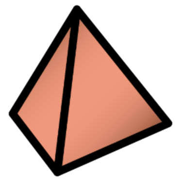 An 4-sided die with a copper metal gradient
