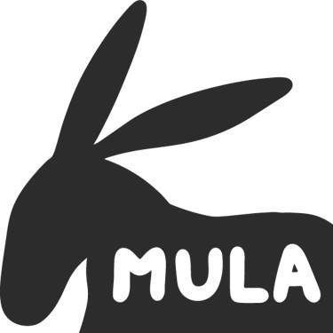 a black and white logo with the word mula