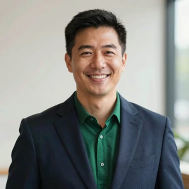 Professional headshot of a male finance mentor, warm daylight, friendly expression, clean background, 35mm
