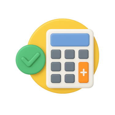 Calculator on coin with checkmark