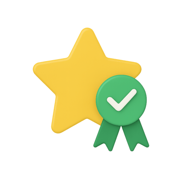 Star with ribbon and checkmark badge