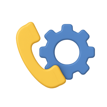 Phone and gear icon for support