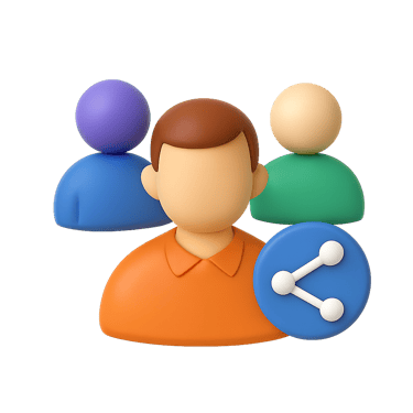 Team members with network share icon