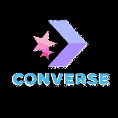 Stylized logo featuring a large purple chevron pointing right, flanked by two pink stars