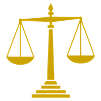 Gold scales of justice icon representing law and legal system on a black background.