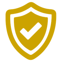 Gold shield icon with a black checkmark for cybersecurity and data protection.