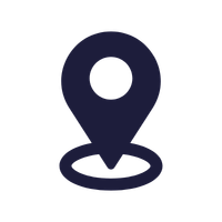 A dark blue map location pin icon centered on a solid black background for navigation and GPS tracking.