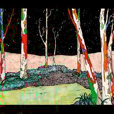 Árboles rojos, Dibujo en posca y rotulador calibrado en papel A3. Digitalización. Libr
