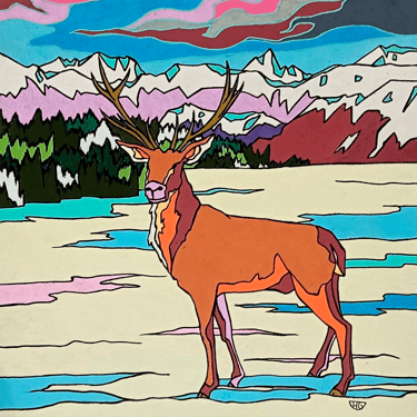 Ciervo en la nieve, Posca en cartón 22 x 24 cm. Colección privada.