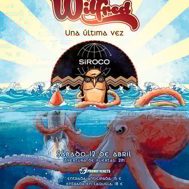 Cartel para eventos de conciertos de Mr. Wilfred. Obra digital. Válido para varios formatos de redes sociales e impresión.