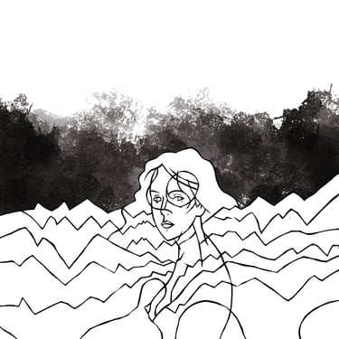 Atlas Onírico, mujer en la montaña. Digital.