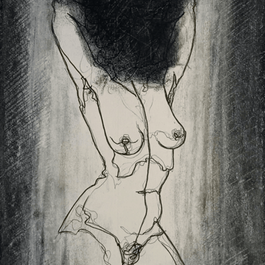 La carne busca dueño, dibujo A4 con carboncillo, rotulador calibrado y lápices de colores.