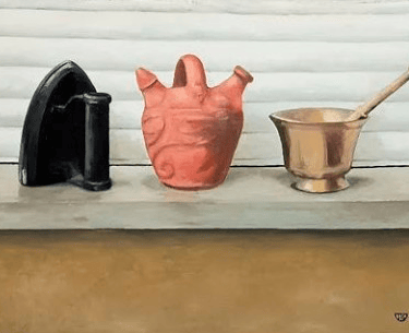 Uno nuevo y tres antiguos, Óleo sobre cartón 75 x 33 cm.