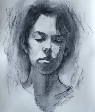 Autorretrato, Carboncillo en papel Ingres 50 x 35 cm.