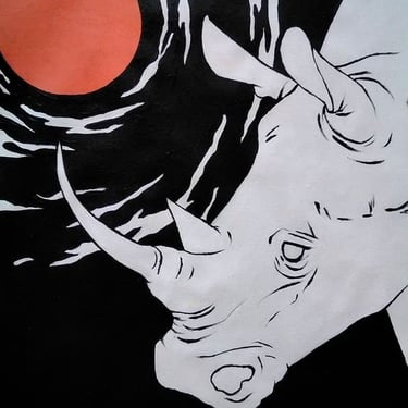 Rinoceronte, acrílico en tela de lienzo. 44 x 60 cm.