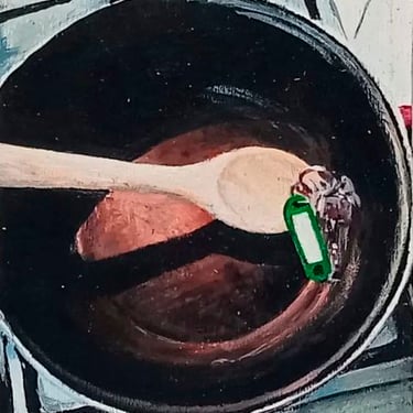Las llaves de mi casa, óleo en lienzo 10,5 x 14 cm.