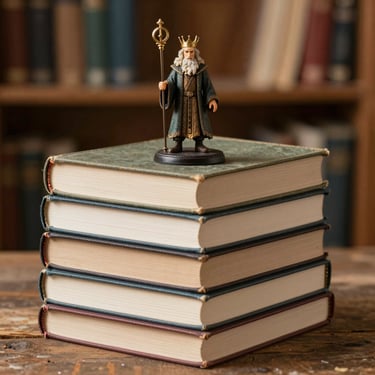 A cozy reading nook with a stack of colorful books and a warm lamp.