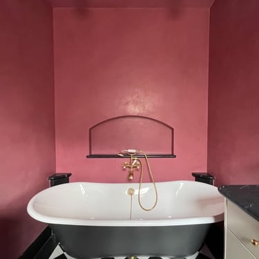 Red Tadelakt bathroom Greenwich Village New York City.