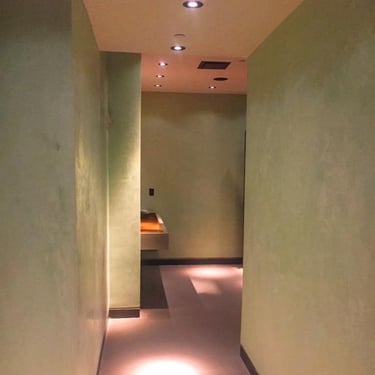 Green Tadelakt restrooms - Nobu NYC.