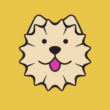 Logo concept final stage, light brown added to shape and bright fuchsia to the sticking out tongue 