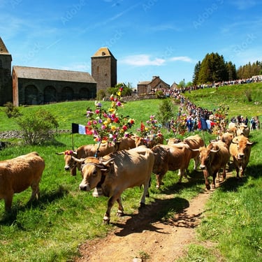 La transhumance dans la village d'Aubrac