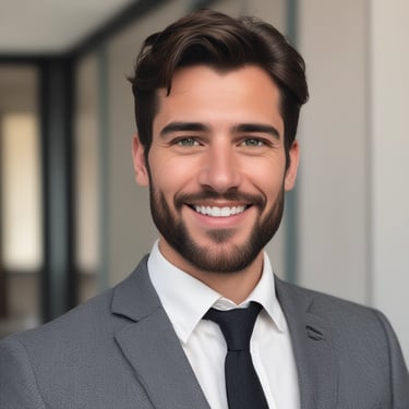A business professional smiling while using a phone.
