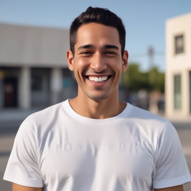 A construction site with a large amount of debris including wood and metal pieces scattered across the ground. A yellow excavator with visible treads is parked amidst the rubble. Surrounding the area are gray tarps and a residential building in the background.