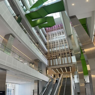 Deloitte offices green modern angular feature stairs, made by Pengelly Iron Works