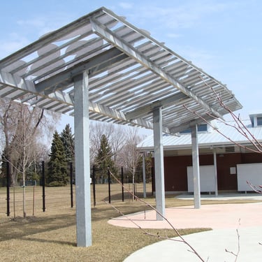 Canopy with laser cut mesh design on top, by Pengelly Iron Works 