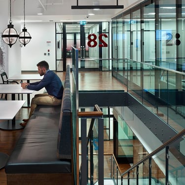 Interior high resolution photo of the Globe and Mail offices, where the stairs, and metal features, were made by Pengelly