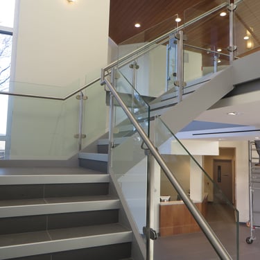 Metal staircase in an office, by Pengelly Iron Works 